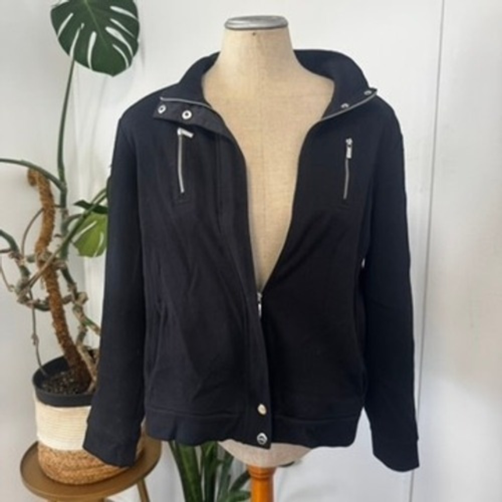 Lauren Ralph Lauren Jacket Womens Size M Black Zip Up Mock Neck Cotton Moto